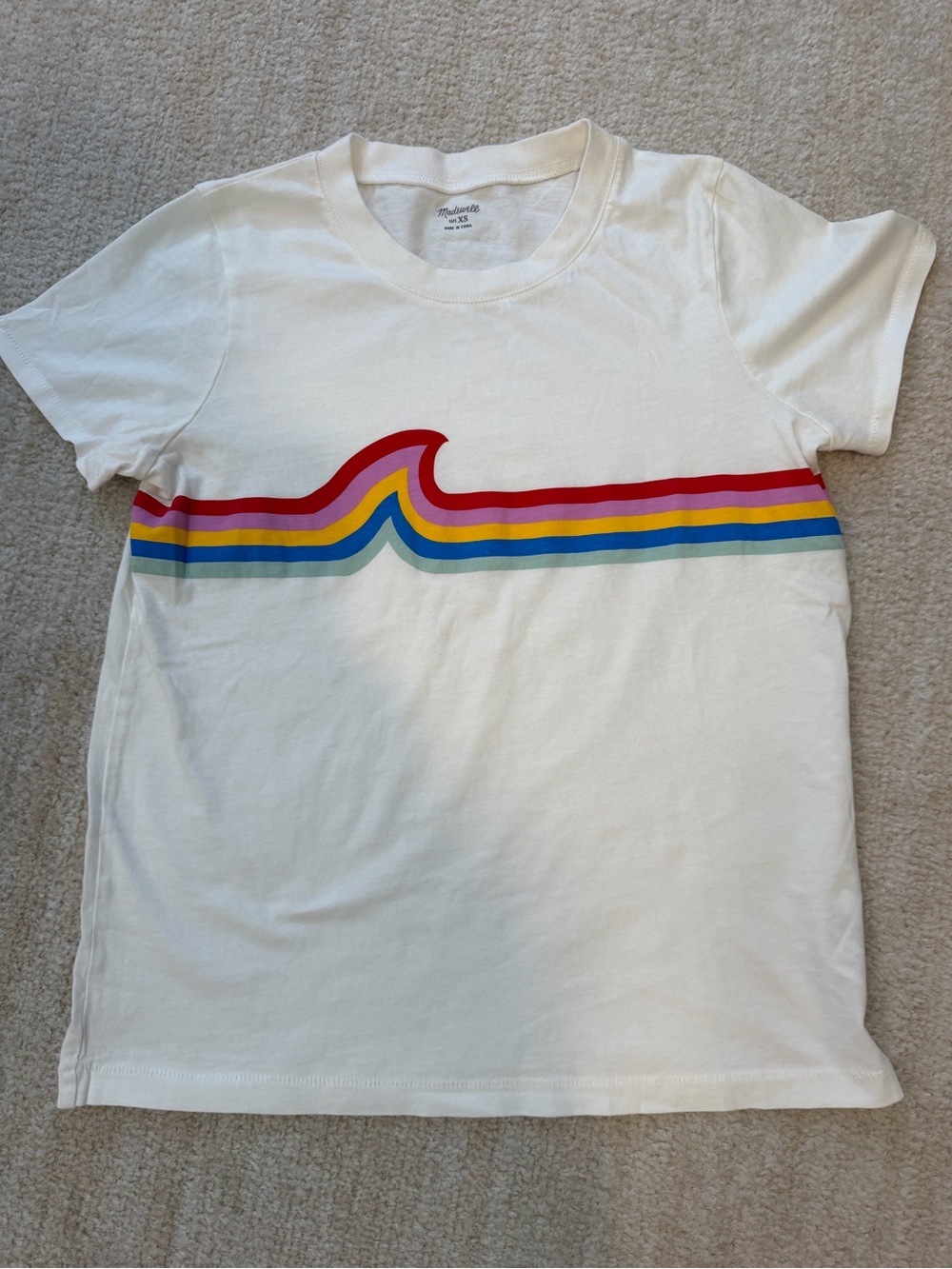 Madewell White Short Sleeve Tee with Rainbow Wave